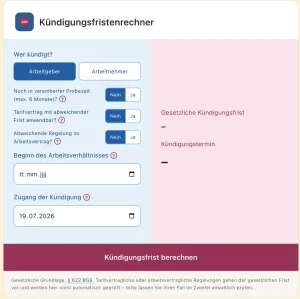 Kündigungsfristenrechner - Kündigungsfrist und Kündigungstermin berechnen | Anwalt A. Martin | Berlin Kündigungsfristenrechner im Arbeitsrecht
